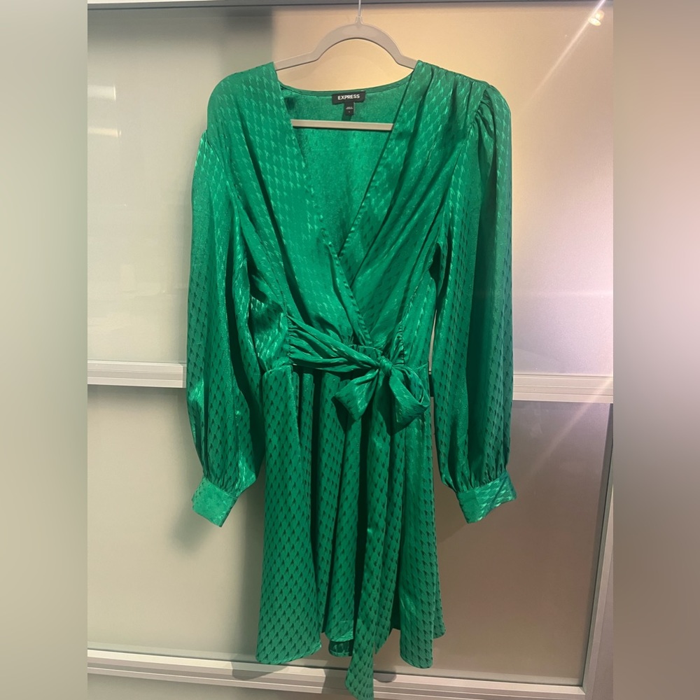 Express Green Patterned Wrap Dress - image 1